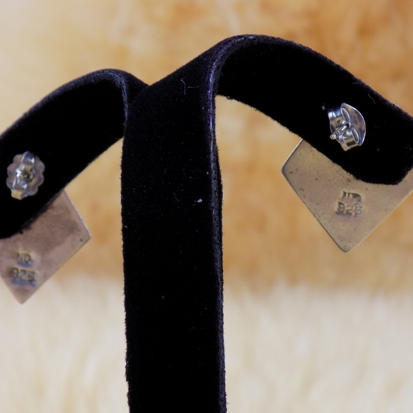 VINTAGE MEXICAN STERLING ONYX EARRINGS MARKED ND - Picture 6 of 8